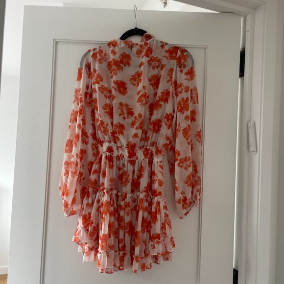 Misa Los Angeles Lorena Blouson Mini Dress Medium Orange Floral Print V-neck - Picture 10 of 13